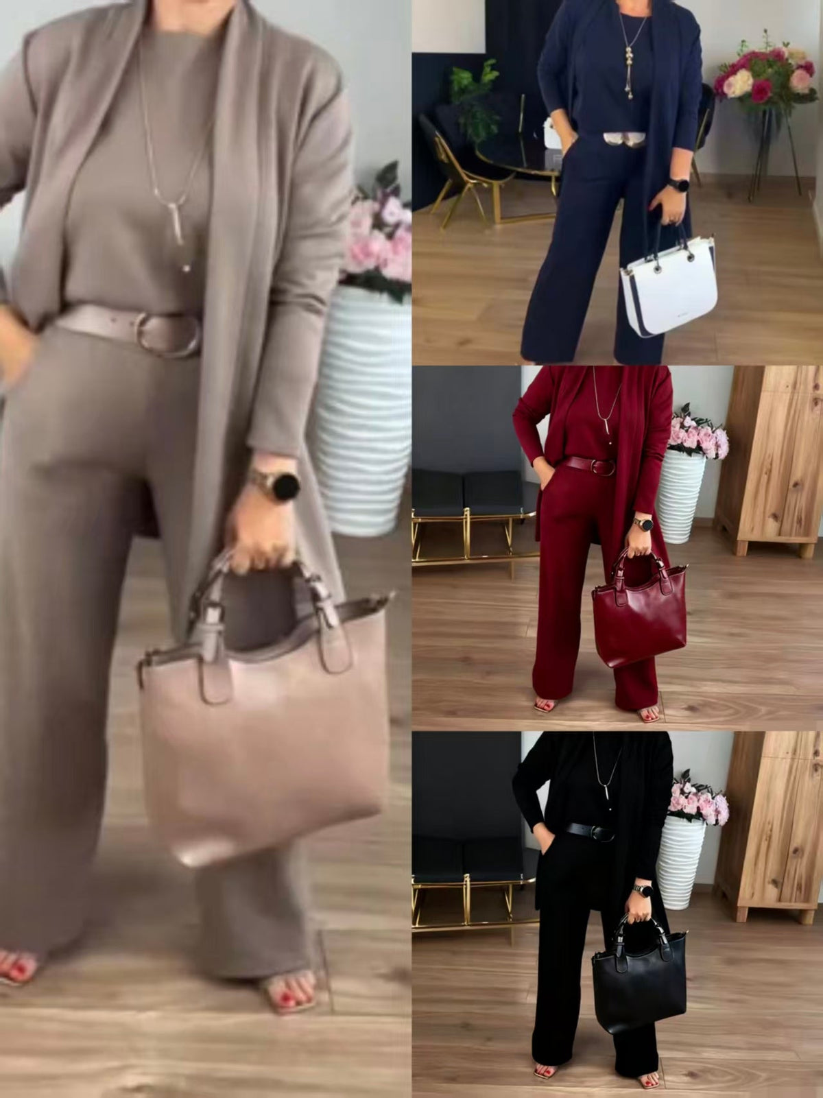 Erisandra™ - Ensemble 3 pièces élégant avec cardigan long, top et pantalon