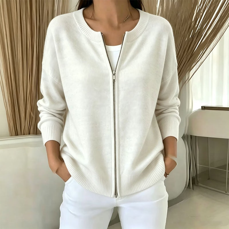 Saartje - Cardigan en maille femme à col rond et fermeture éclair
