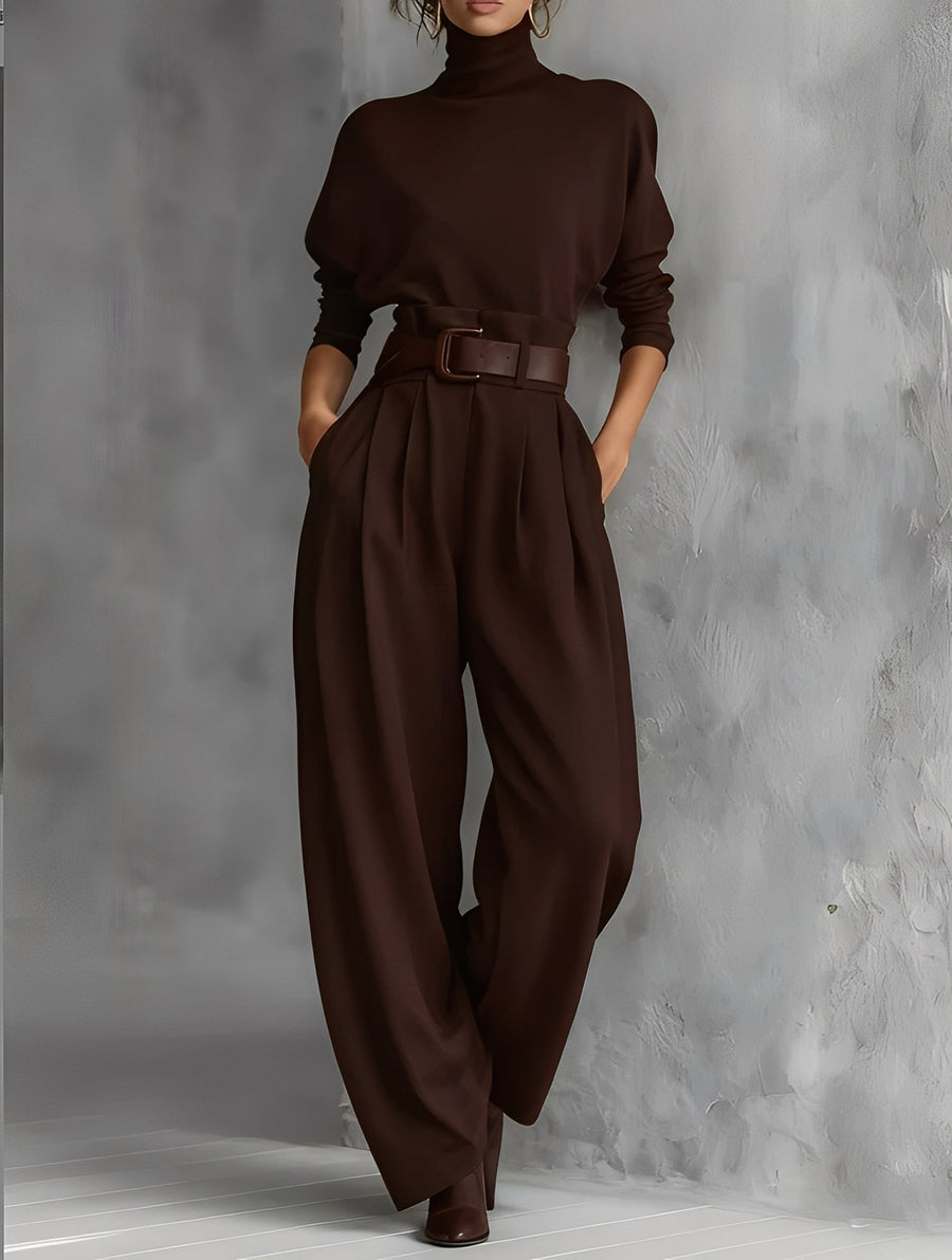 Neravirae - Ensemble Col Roulé & Pantalon Droit Élégant