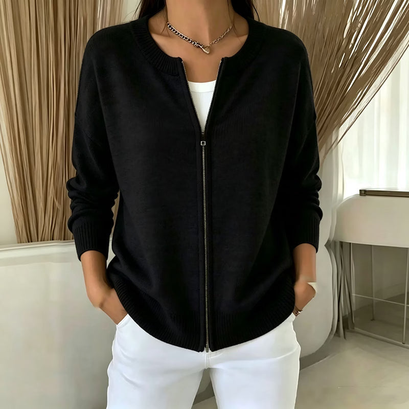 Saartje - Cardigan en maille femme à col rond et fermeture éclair