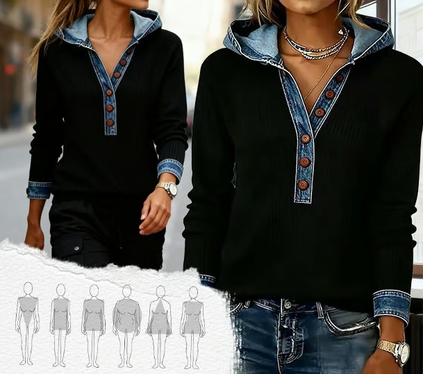Kalivara - Sweat à Capuche Décontracté avec Détails en Jean