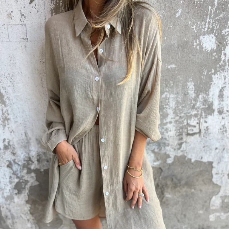 Alora - Ensemble chemise à manches longues et short pour femmes