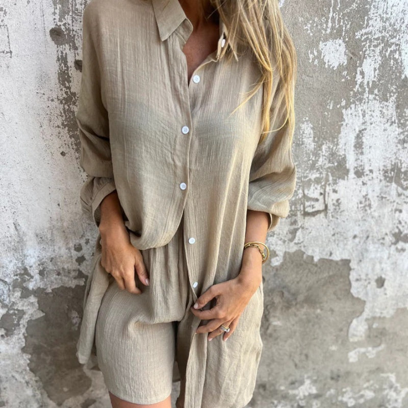 Alora - Ensemble chemise à manches longues et short pour femmes