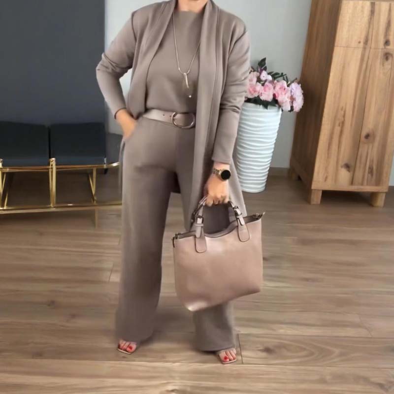 Erisandra™ - Ensemble 3 pièces élégant avec cardigan long, top et pantalon