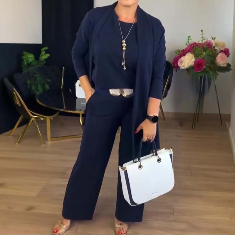 Erisandra™ - Ensemble 3 pièces élégant avec cardigan long, top et pantalon